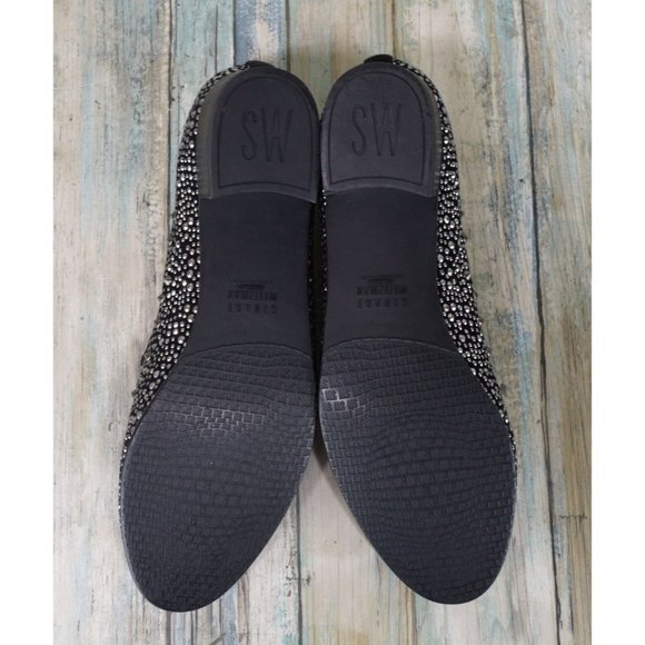 Stuart Weitzman Slipbeads Studded Smoking Flats Size 7 Black Suede Designer - Picture 5 of 10